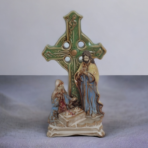 Vintage Porcelain Nativity Scene with Cross 6” Tall - Picture 7 of 9